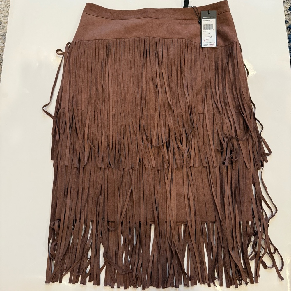 Bcbgmaxazria fringe fax suede skirt 4 - Picture 5 of 6